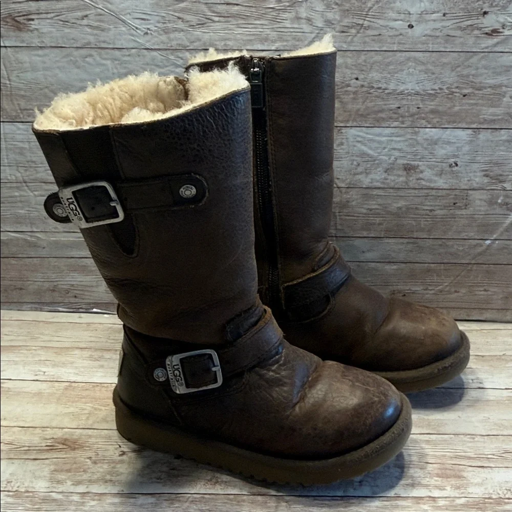 UGG Brown Leather Boots with Silver Buckle